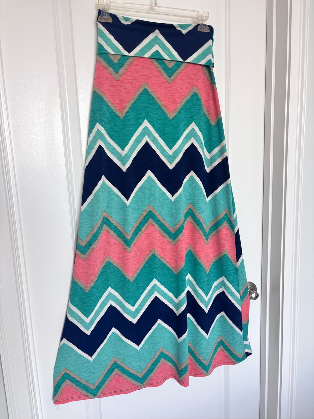 Moa Moa Chevron Maxi Skirt Small Stretch Boho Resort Vacation Colorful